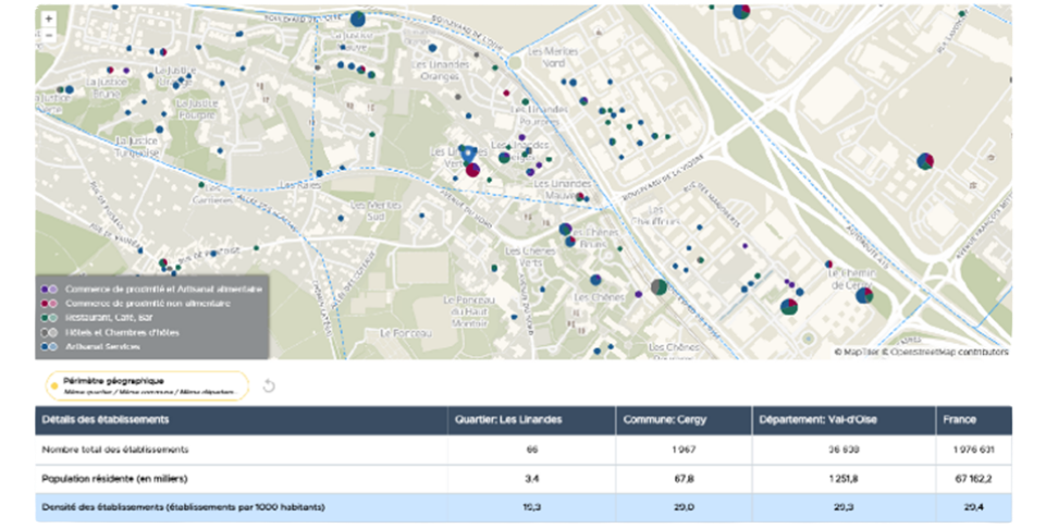 Représentation d'une carte qui permet d'étudier l'implantation géographique d'autres acteurs de son secteur